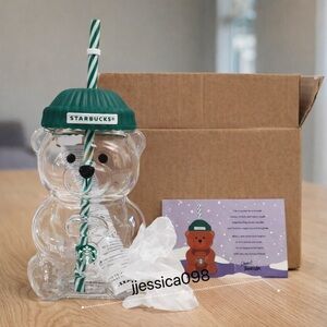 Starbucks 2025 Bearista BEAR Glass Jar Cup Merrython Win AUTHENTIC In Hand